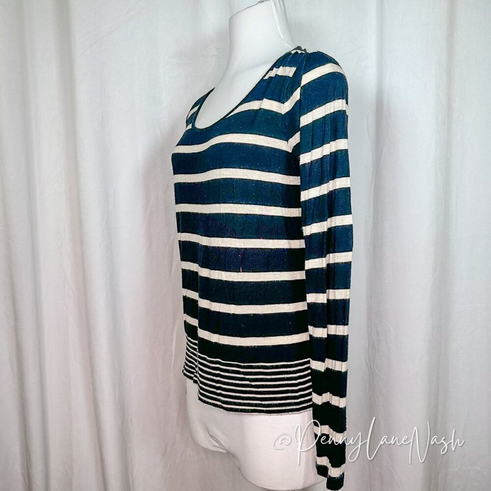 Olive & Oak Long Sleeve Stripe High Low Shirt Top - Picture 4 of 6